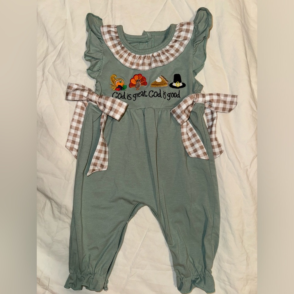 Boutique embroidered Thanksgiving God is great God is good outfit
